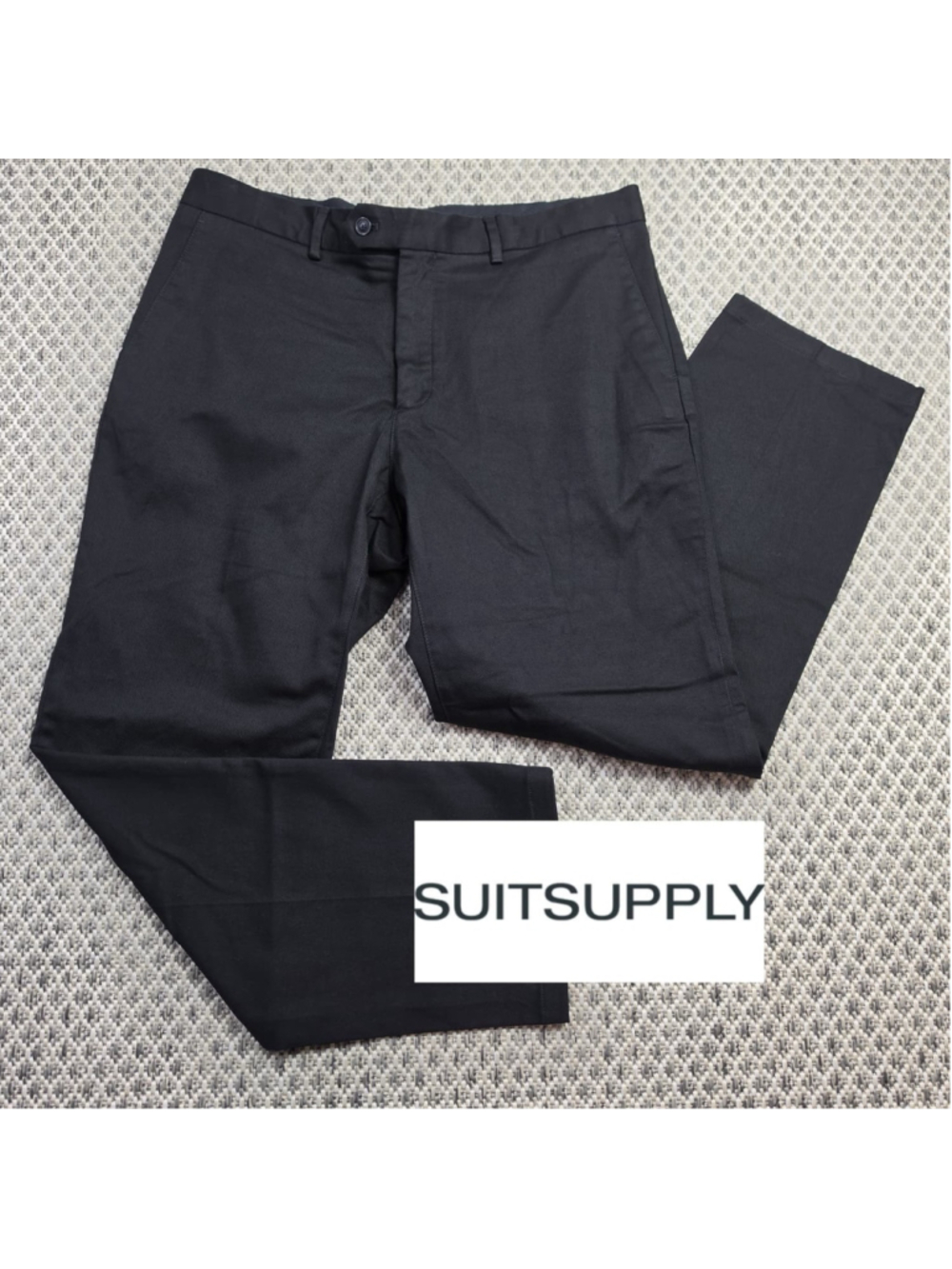 Suitsupply Mens 38x30 Black Cotton Stretch Slim Straight Chino Pants